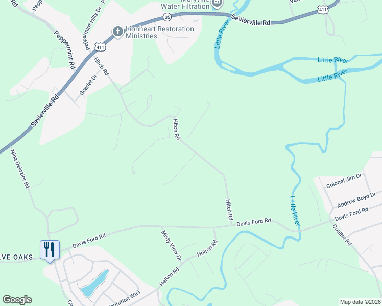 map of restaurants, bars, coffee shops, grocery stores, and more near 3439 Clayton Court in Maryville