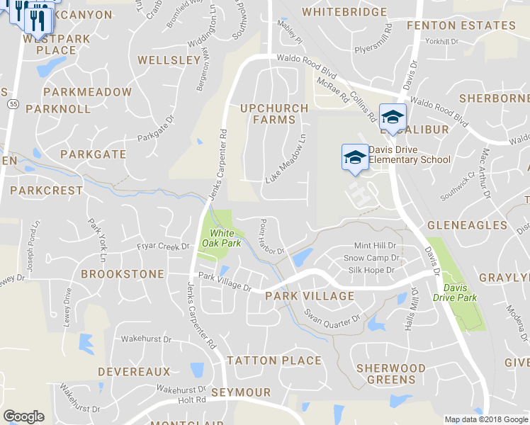 map of restaurants, bars, coffee shops, grocery stores, and more near 226 Castle Hayne Drive in Cary