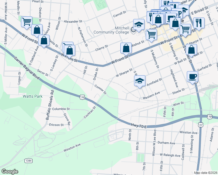 map of restaurants, bars, coffee shops, grocery stores, and more near 819 Cochran Street in Statesville