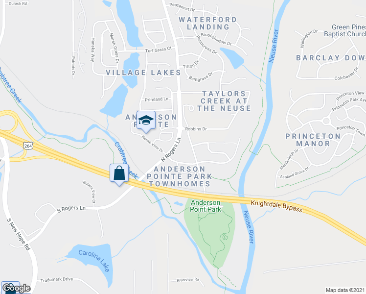 map of restaurants, bars, coffee shops, grocery stores, and more near 290 North Rogers Lane in Raleigh