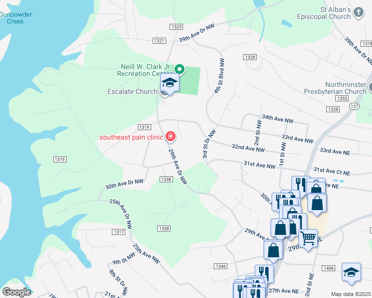 map of restaurants, bars, coffee shops, grocery stores, and more near 510 29th Avenue Drive Northwest in Hickory