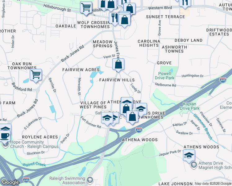 map of restaurants, bars, coffee shops, grocery stores, and more near 403 Jones Franklin Road in Raleigh
