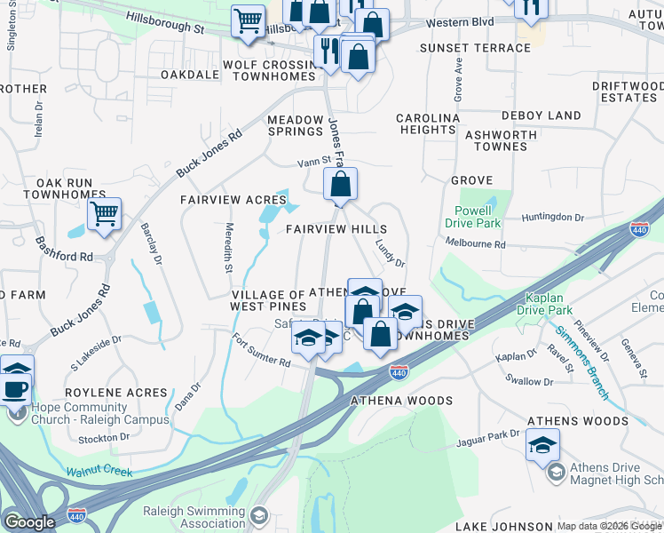 map of restaurants, bars, coffee shops, grocery stores, and more near 403 Jones Franklin Road in Raleigh