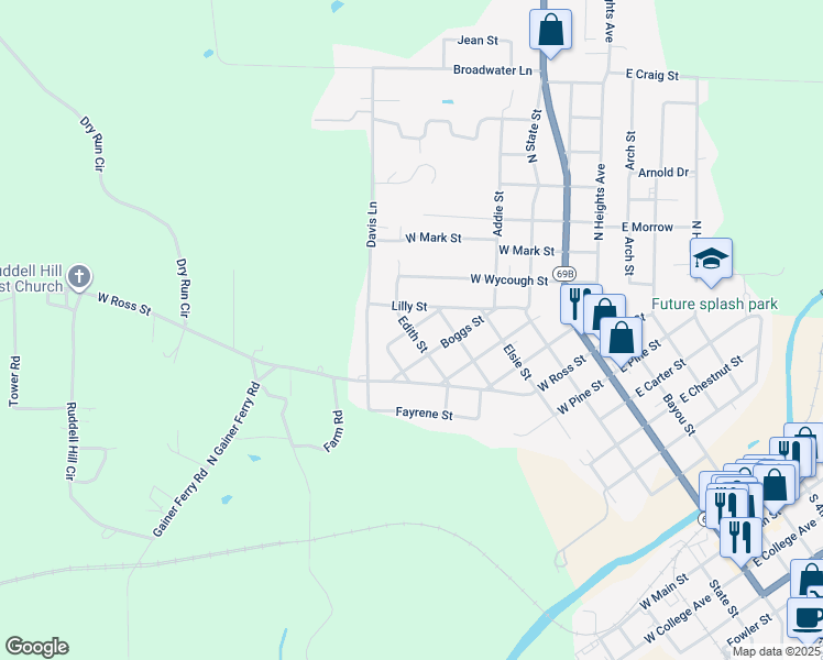 map of restaurants, bars, coffee shops, grocery stores, and more near 1265 Edith Street in Batesville