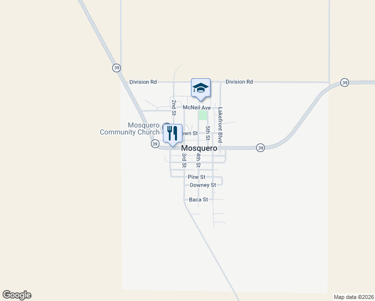 map of restaurants, bars, coffee shops, grocery stores, and more near 3rd Street in Mosquero