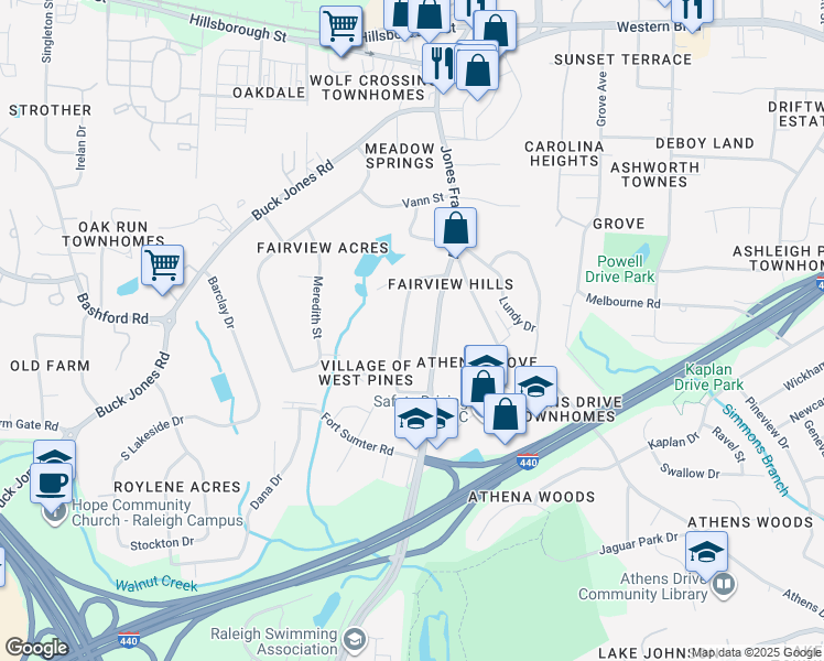 map of restaurants, bars, coffee shops, grocery stores, and more near 849 Barringer Drive in Raleigh