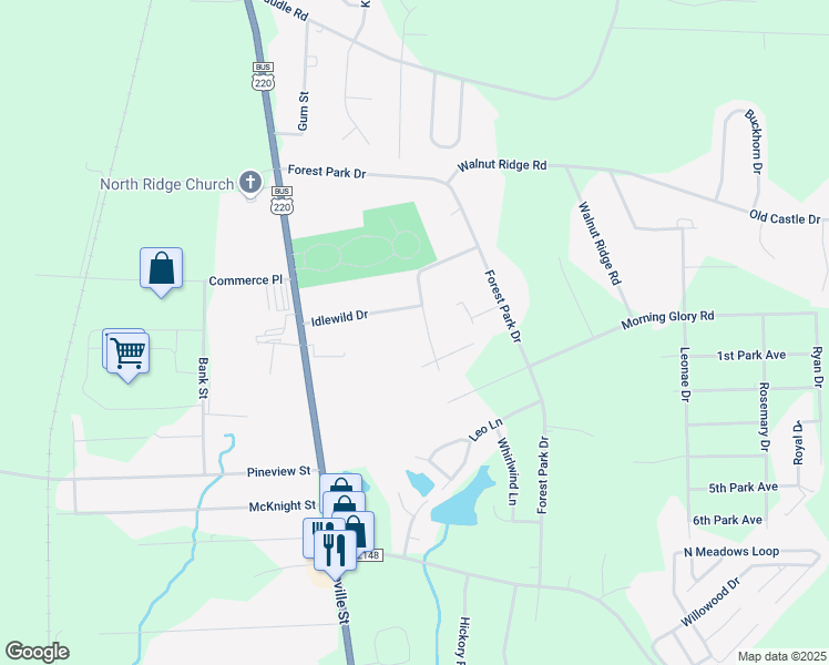 map of restaurants, bars, coffee shops, grocery stores, and more near 2633 Idlewild Drive Extension in Randleman