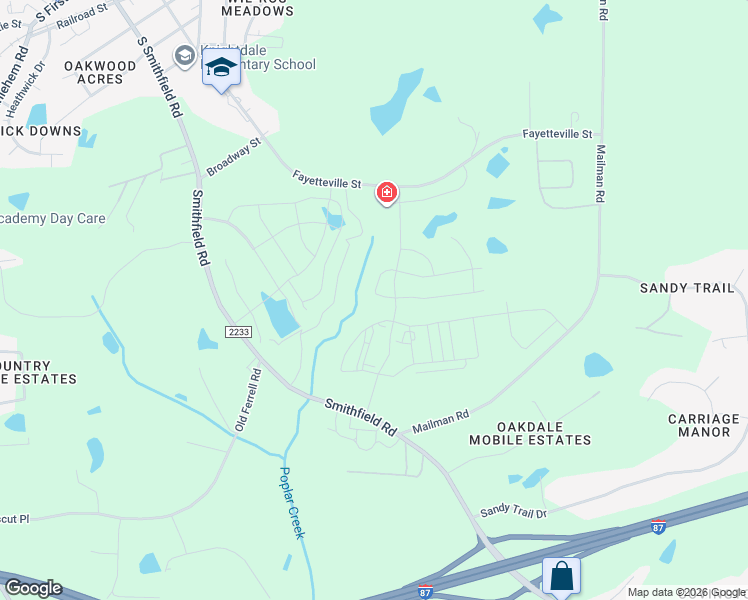 map of restaurants, bars, coffee shops, grocery stores, and more near 500 Craftsman Ridge Trail in Knightdale