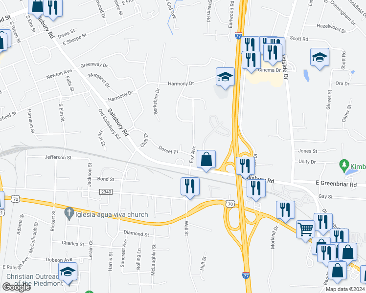 map of restaurants, bars, coffee shops, grocery stores, and more near 841 Coventry Lane in Statesville