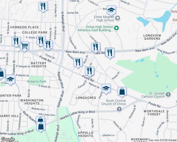 map of restaurants, bars, coffee shops, grocery stores, and more near 311 Kennedy Street in Raleigh