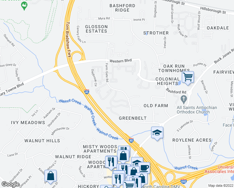 map of restaurants, bars, coffee shops, grocery stores, and more near 6020 Winterpointe Lane in Raleigh