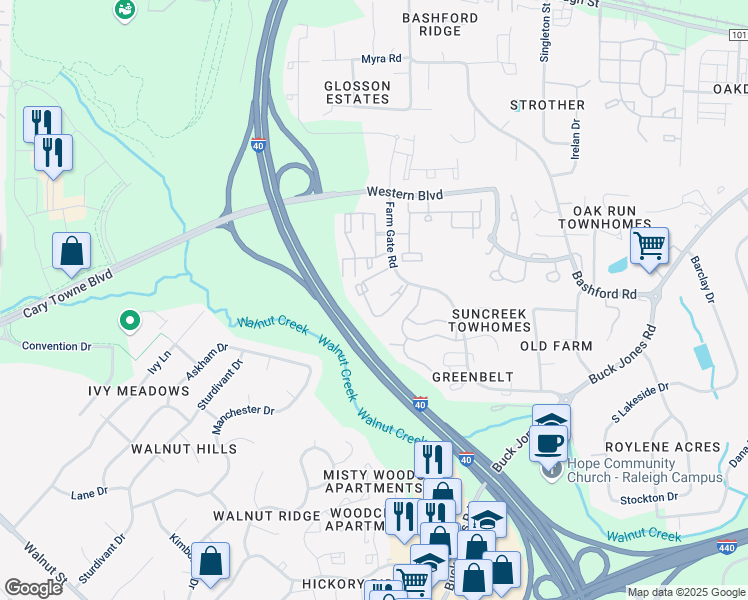 map of restaurants, bars, coffee shops, grocery stores, and more near 6230 Saint Regis Circle in Raleigh