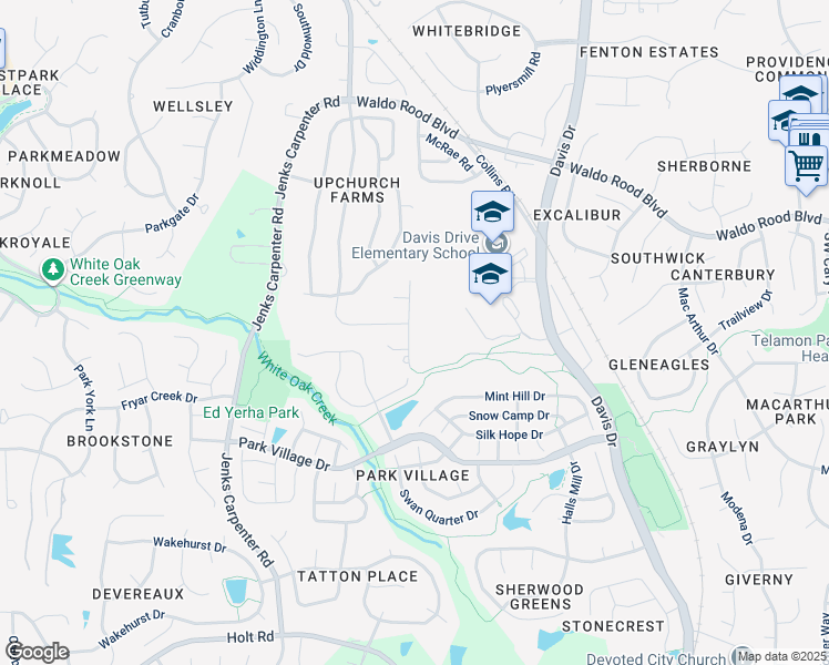 map of restaurants, bars, coffee shops, grocery stores, and more near 200 Casey Brook Court in Cary