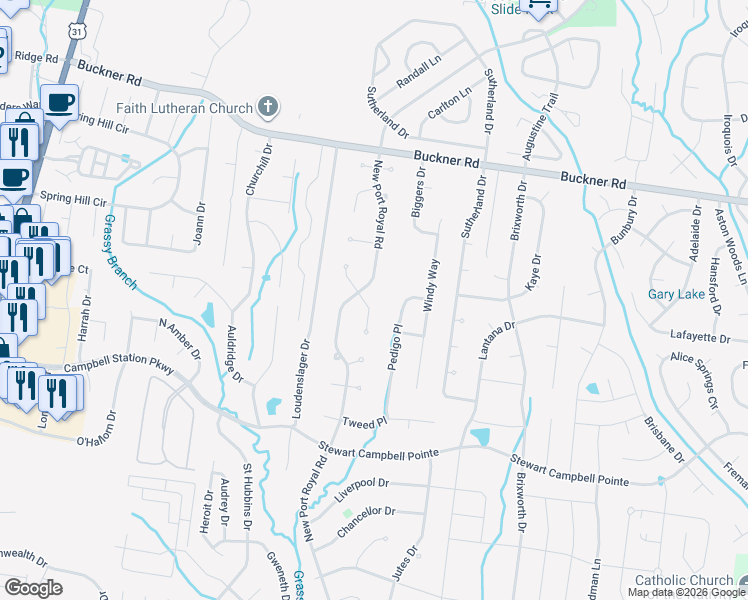 map of restaurants, bars, coffee shops, grocery stores, and more near 2725 Wales Court in Thompson's Station