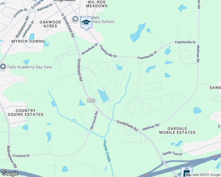 map of restaurants, bars, coffee shops, grocery stores, and more near 613 Deer Pond Way in Knightdale