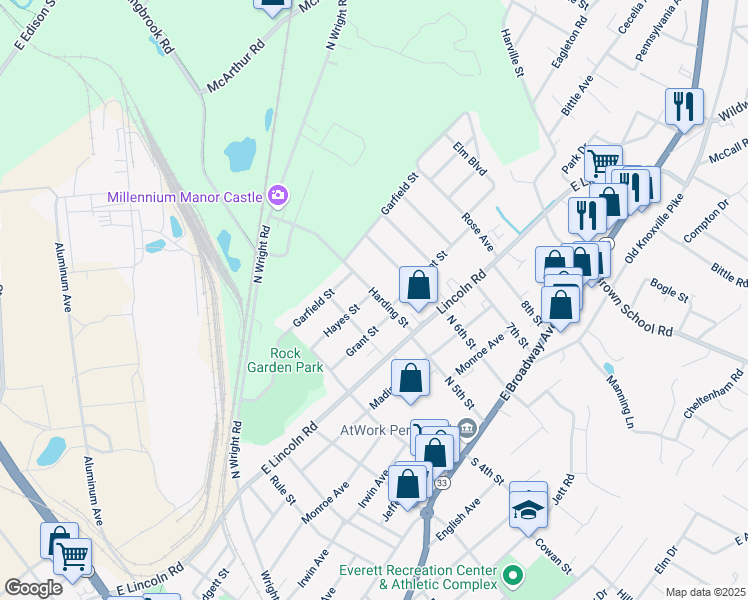 map of restaurants, bars, coffee shops, grocery stores, and more near 702 Hayes Street in Alcoa