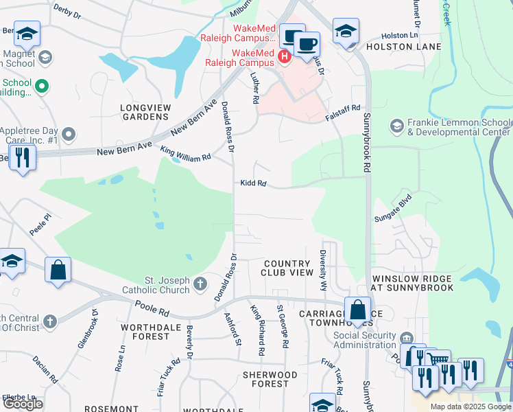 map of restaurants, bars, coffee shops, grocery stores, and more near 2806 Haven Road in Raleigh