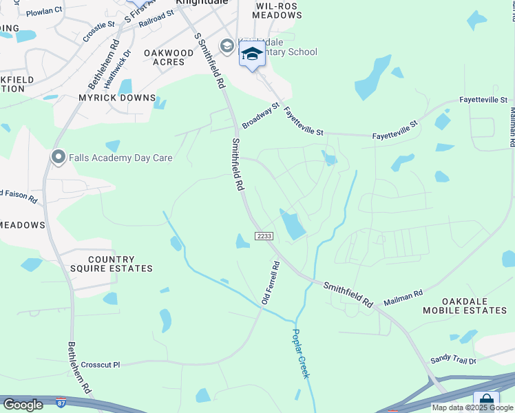 map of restaurants, bars, coffee shops, grocery stores, and more near 521 Ingram Ridge Court in Knightdale