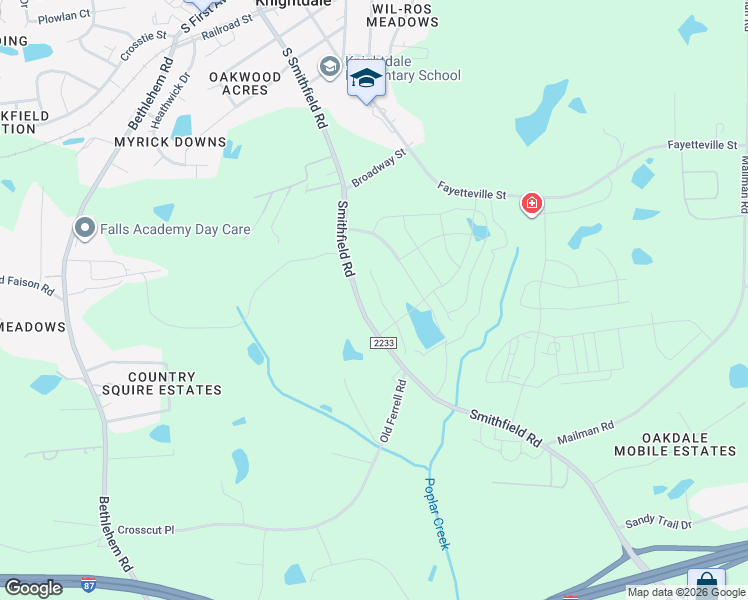 map of restaurants, bars, coffee shops, grocery stores, and more near 521 Ingram Ridge Court in Knightdale