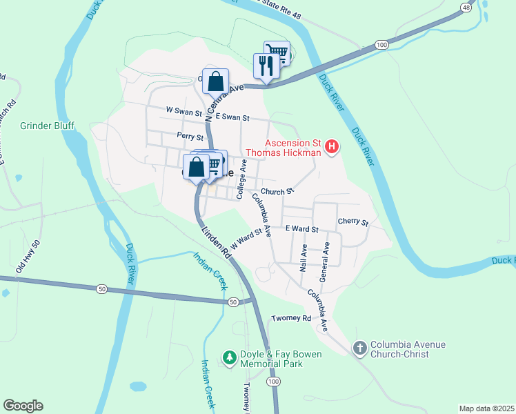 map of restaurants, bars, coffee shops, grocery stores, and more near 112 Columbia Avenue in Centerville