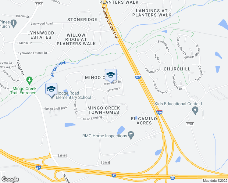 map of restaurants, bars, coffee shops, grocery stores, and more near 810 Derwent Place in Knightdale