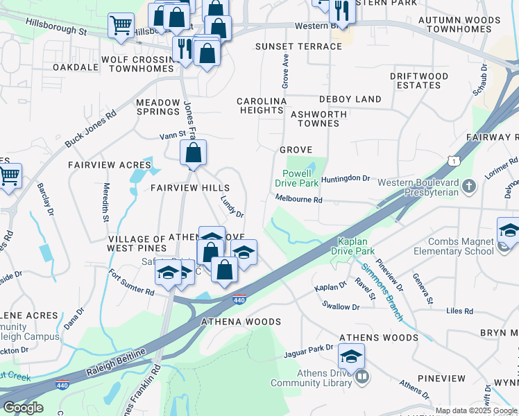map of restaurants, bars, coffee shops, grocery stores, and more near 912 Ravenwood Drive in Raleigh