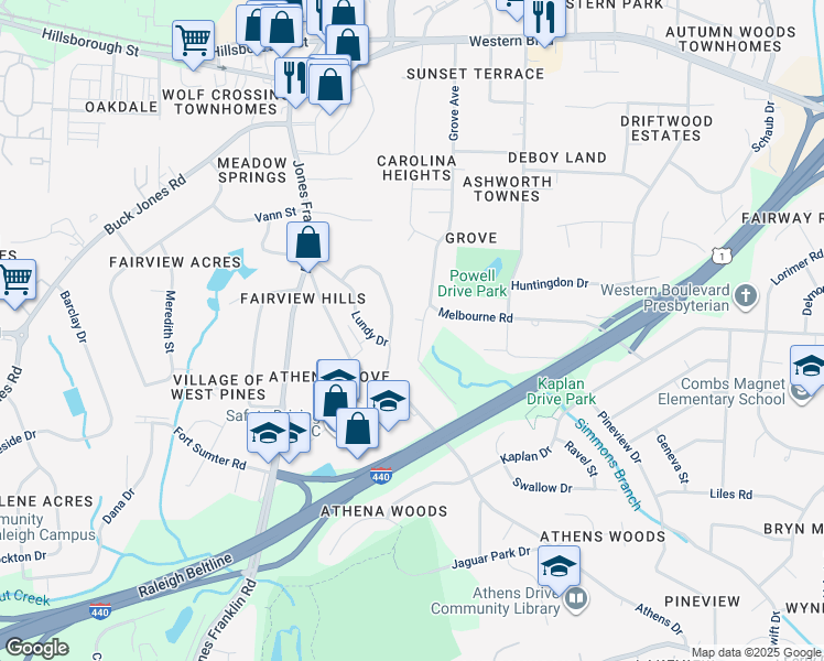 map of restaurants, bars, coffee shops, grocery stores, and more near 912 Ravenwood Drive in Raleigh
