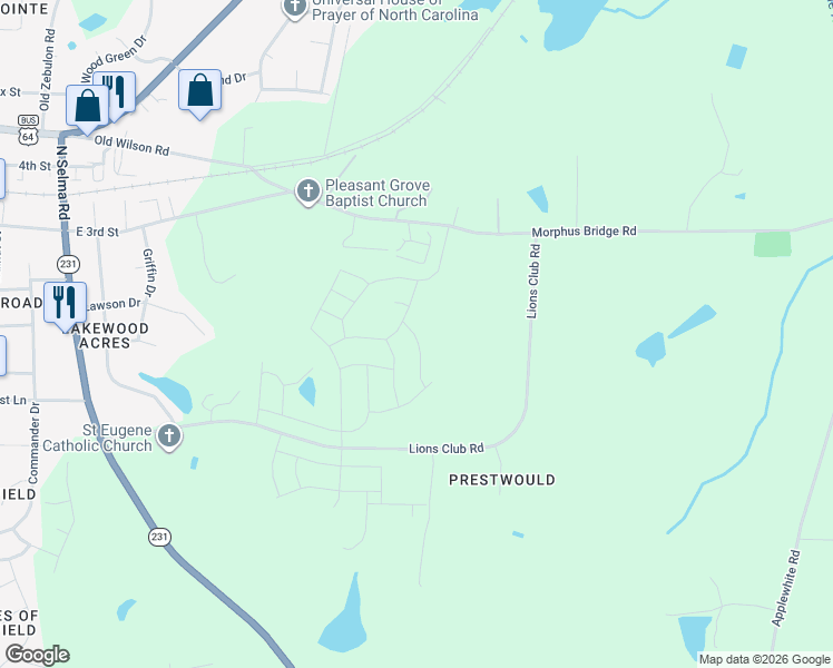 map of restaurants, bars, coffee shops, grocery stores, and more near 1020 Morphus Bridge Road in Wendell