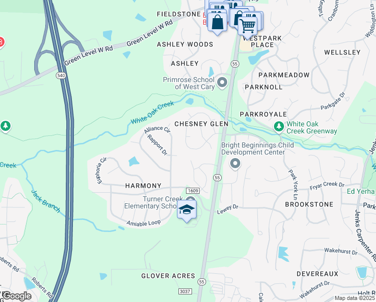 map of restaurants, bars, coffee shops, grocery stores, and more near 321 Catlin Road in Cary