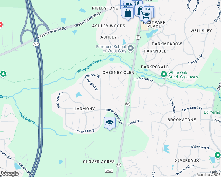 map of restaurants, bars, coffee shops, grocery stores, and more near 321 Catlin Road in Cary