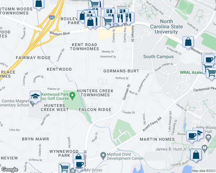 map of restaurants, bars, coffee shops, grocery stores, and more near 4210 Sterlingworth Drive in Raleigh