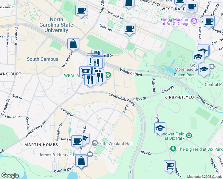 map of restaurants, bars, coffee shops, grocery stores, and more near 560 Centennial Parkway in Raleigh