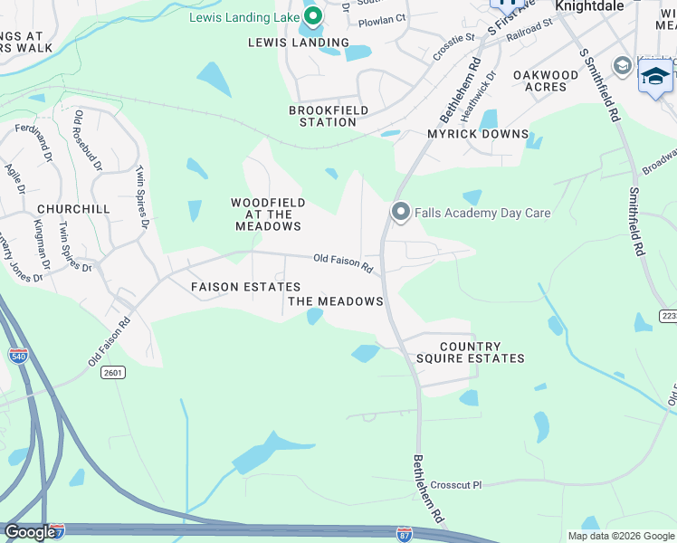 map of restaurants, bars, coffee shops, grocery stores, and more near 4236 Old Faison Road in Knightdale
