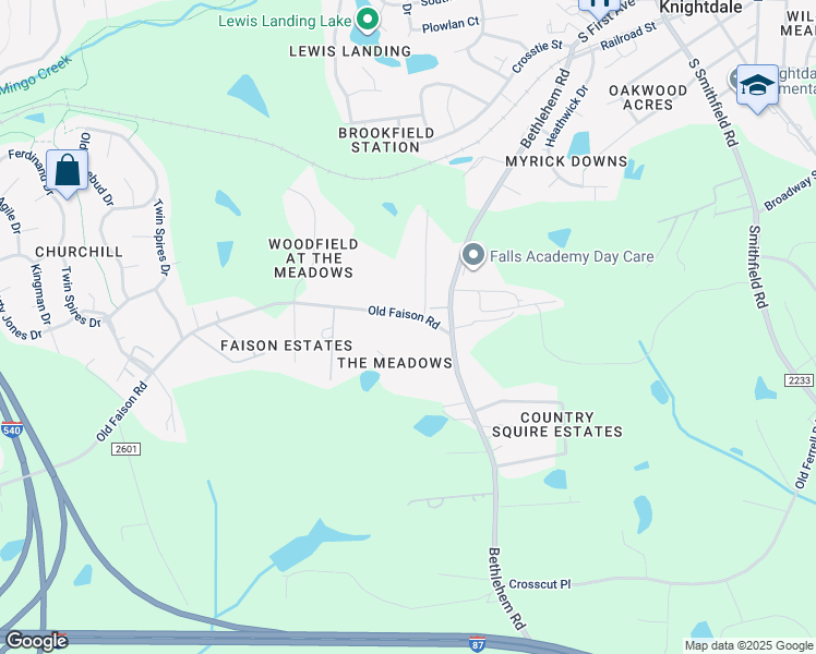 map of restaurants, bars, coffee shops, grocery stores, and more near 4217 Old Faison Road in Knightdale