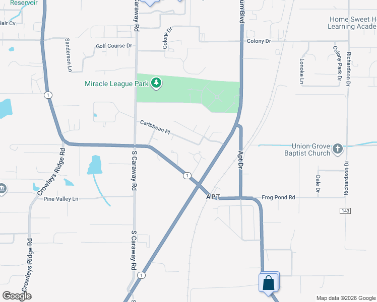 map of restaurants, bars, coffee shops, grocery stores, and more near 5513 Caribbean Place in Jonesboro