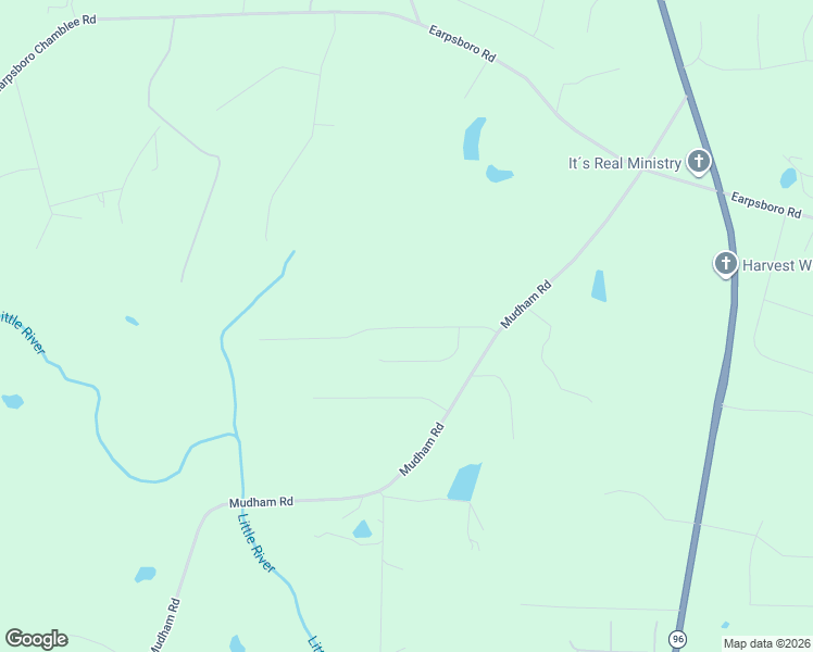 map of restaurants, bars, coffee shops, grocery stores, and more near 1281 Mudham Road in Wendell