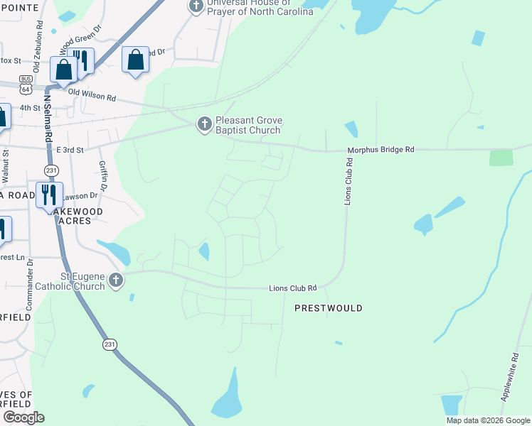 map of restaurants, bars, coffee shops, grocery stores, and more near 929 Jo Jo Drive in Wendell