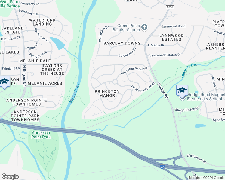 map of restaurants, bars, coffee shops, grocery stores, and more near 2006 Fern Cottage Lane in Knightdale