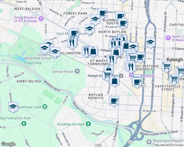 map of restaurants, bars, coffee shops, grocery stores, and more near 798-718 Mountford Avenue in Raleigh