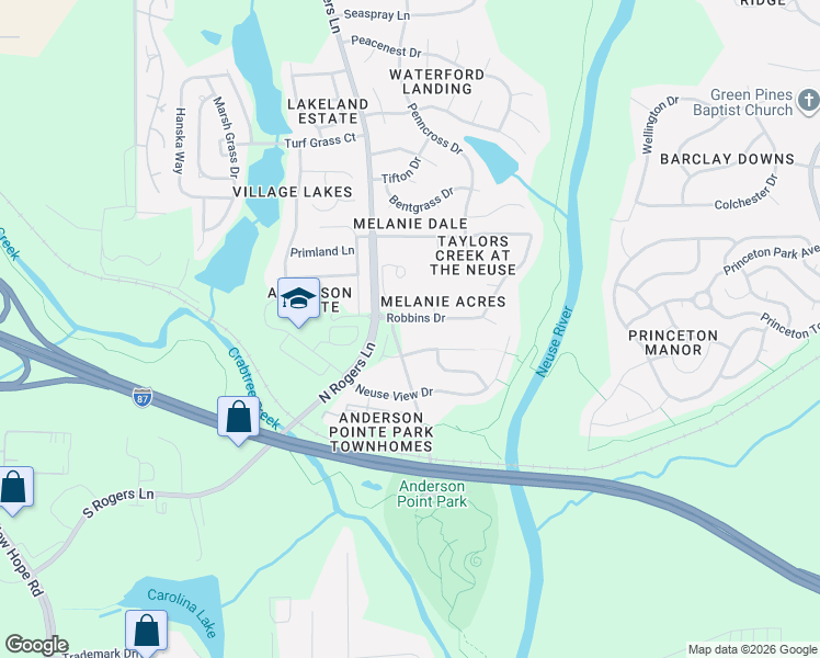 map of restaurants, bars, coffee shops, grocery stores, and more near 5309 Robbins Drive in Raleigh