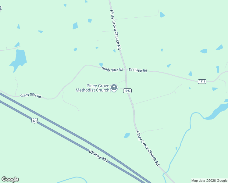 map of restaurants, bars, coffee shops, grocery stores, and more near 2343 Piney Grove Church Road in Siler City