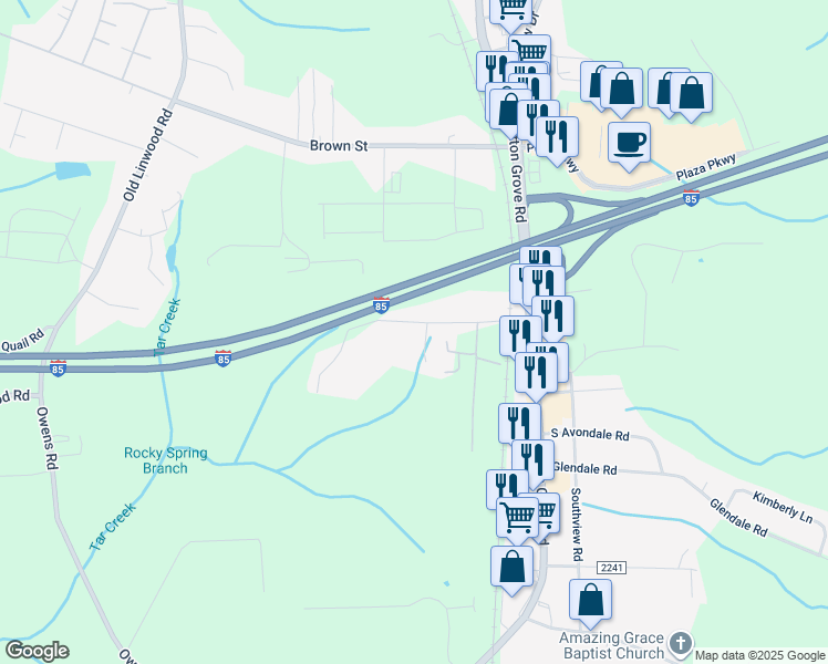 map of restaurants, bars, coffee shops, grocery stores, and more near 201 Cedar Lane Drive in Lexington