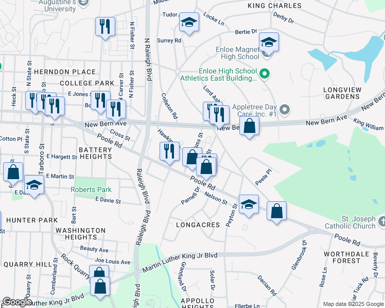 map of restaurants, bars, coffee shops, grocery stores, and more near 198 Russ Street in Raleigh