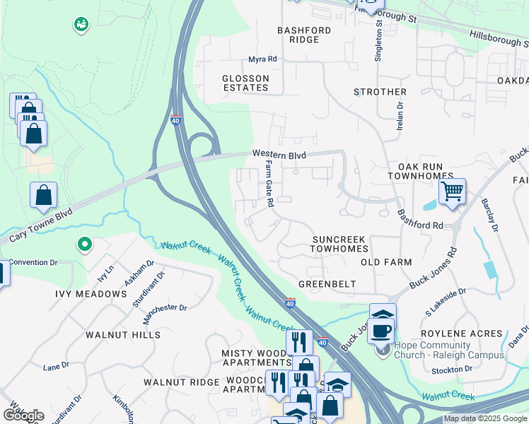 map of restaurants, bars, coffee shops, grocery stores, and more near 6230 Saint Regis Circle in Raleigh