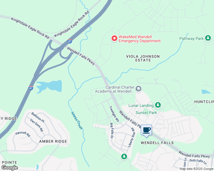 map of restaurants, bars, coffee shops, grocery stores, and more near 6177 Wendell Falls Parkway in Wendell