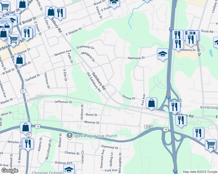 map of restaurants, bars, coffee shops, grocery stores, and more near 714 Club Drive in Statesville