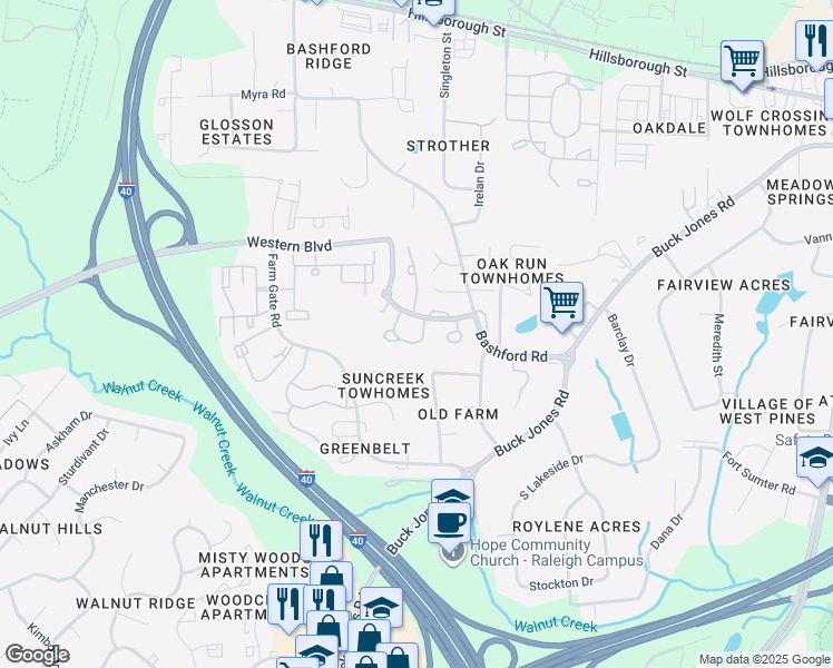 map of restaurants, bars, coffee shops, grocery stores, and more near 5816 Blacksmith Drive in Raleigh