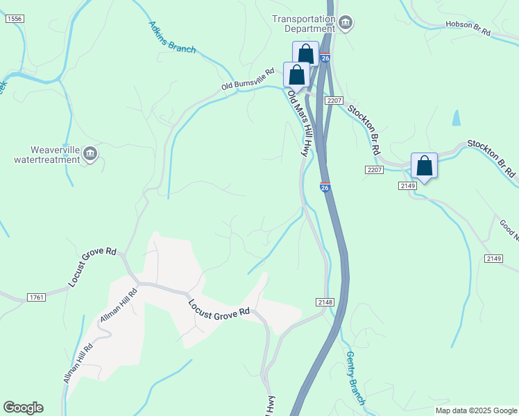 map of restaurants, bars, coffee shops, grocery stores, and more near 54 Robert Allman Road in Weaverville