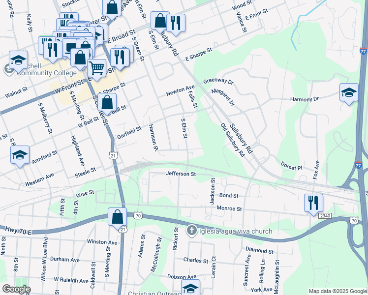 map of restaurants, bars, coffee shops, grocery stores, and more near 325 Chambers Street in Statesville