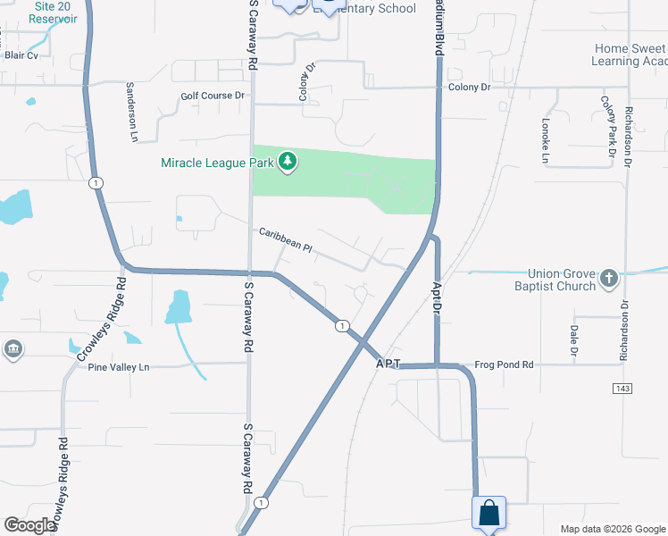 map of restaurants, bars, coffee shops, grocery stores, and more near 5513 Caribbean Place in Jonesboro